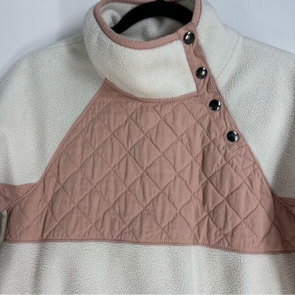 ABERCROMBIE & FITCH Cream and Blush Pink Asymmetrical Snap Fleece Pullover Sz S - Picture 5 of 9